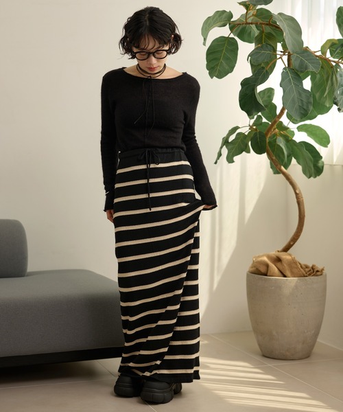 スカート border long knit skirt /配色ボーダーロングニットスカート