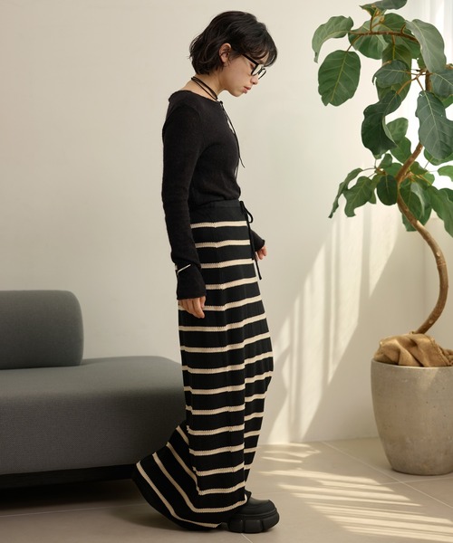 スカート border long knit skirt /配色ボーダーロングニットスカート