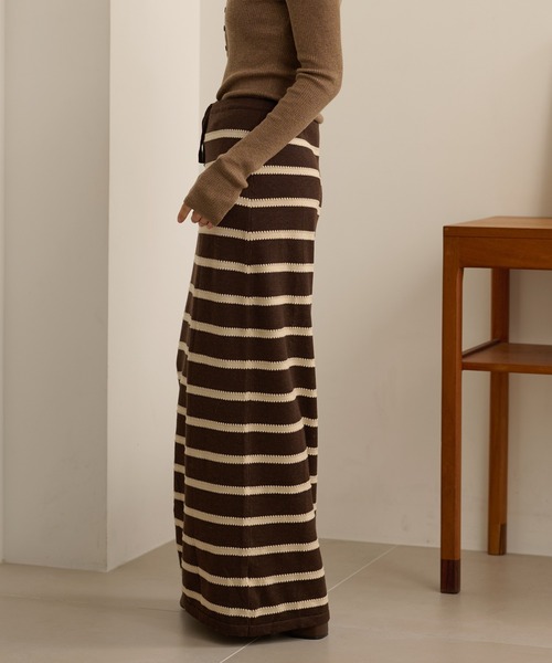 ロング スカート border long knit skirt /配色ボーダーロングニット