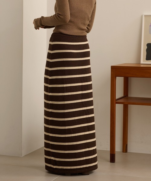 スカート border long knit skirt /配色ボーダーロングニットスカート