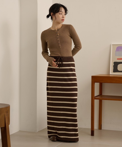 スカート border long knit skirt /配色ボーダーロングニットスカート