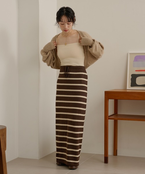 スカート border long knit skirt /配色ボーダーロングニットスカート