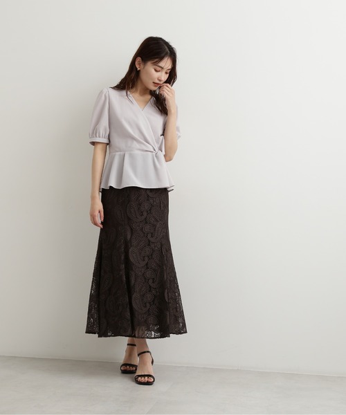 「NATURAL BEAUTY BASIC」 半袖ブラウス MEDIUM ネイビー レディース_画像2