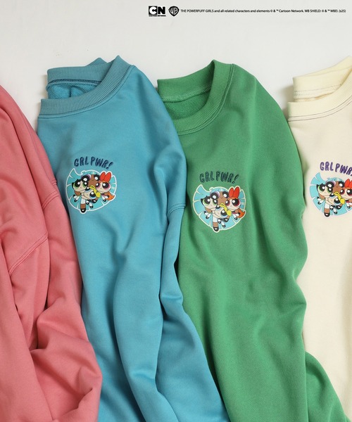 tシャツ パワーパフガールズコラボ ステッカーデコプルオーバー レディース メンズ | DOUBLE NAME | 03