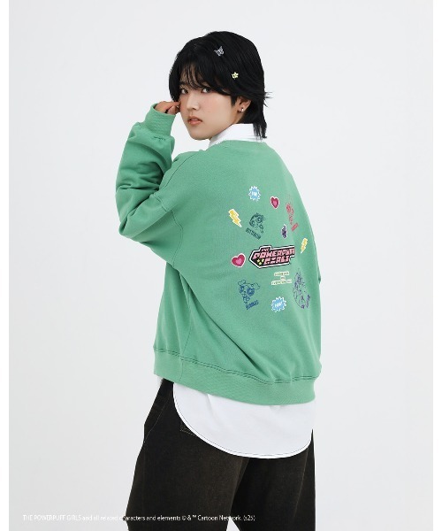tシャツ パワーパフガールズコラボ ステッカーデコプルオーバー レディース メンズ | DOUBLE NAME | 02