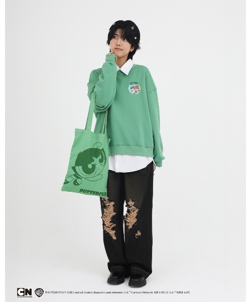 tシャツ パワーパフガールズコラボ ステッカーデコプルオーバー レディース メンズ | DOUBLE NAME | 23