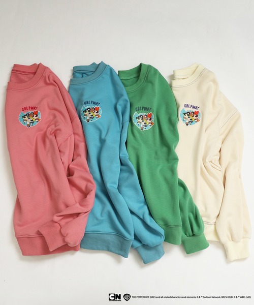 tシャツ パワーパフガールズコラボ ステッカーデコプルオーバー レディース メンズ | DOUBLE NAME | 04