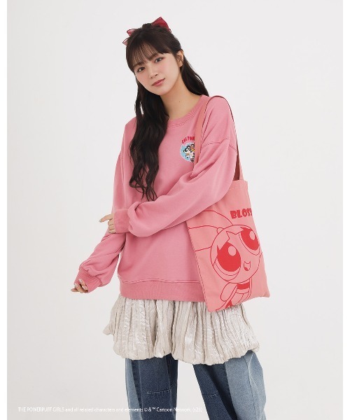 tシャツ パワーパフガールズコラボ ステッカーデコプルオーバー レディース メンズ | DOUBLE NAME | 22