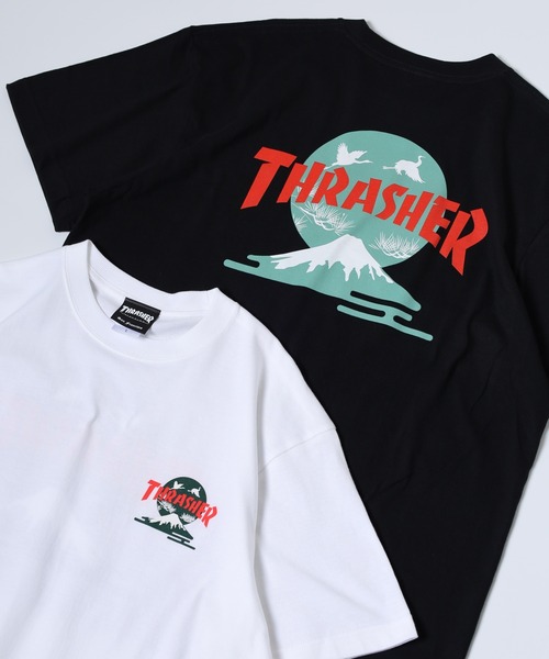 KUZIRA フレーム　ファイヤー　スラッシャー　ホワイト　サタニック　tシャツ THRASHER（スラッシャー） tシャツ THRASHER FUJI JAPAN フロント