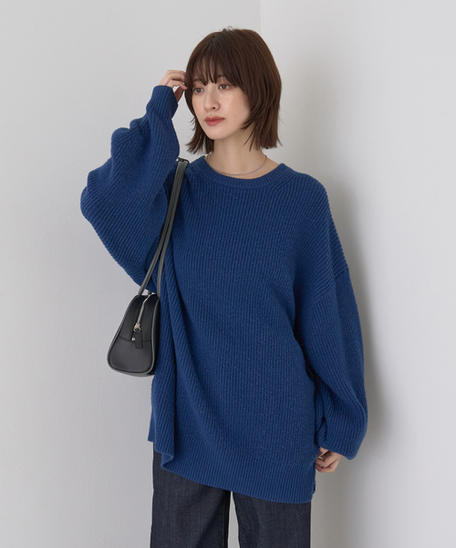 美品 ソフィードール 畦編み 肉厚 ウール クルーネックニット セーターネイビー 美品 ソフィードール 畦編み 肉厚 ウール クルーネックニット セーター