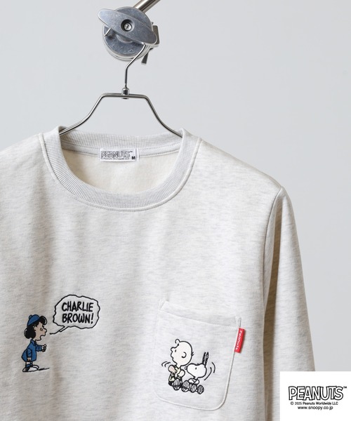 PEANUTS トレーナー スウェット 刺繍 ポケット付裏起毛トレーナー