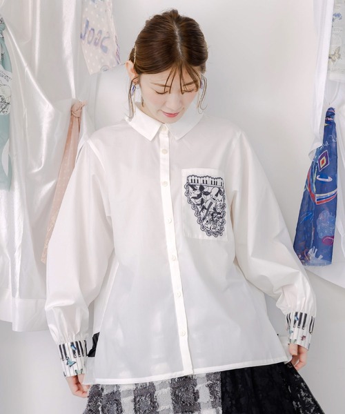 iS ScoLar（イズスカラー） ブラウス シャツ 553233：鍵盤柄切替シャツ