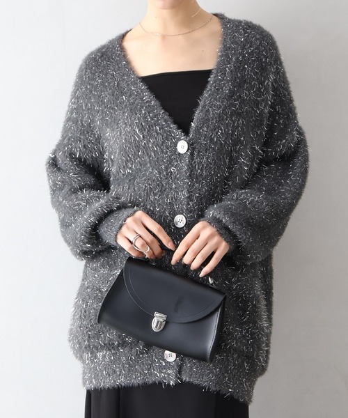 極美品✨イレーヴ ラメ糸　シャギーニットカーディガン　Ｖネック 黒 極美品✨イレーヴ ラメ糸 シャギーニットカーディガン Vネック 黒