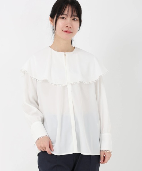 新品　ストロベリーフィールズ　フリル付きホワイト長袖シャツ STRAWBERRY-FIELDS（ストロベリーフィールズ） ブラウス シャツ 「元