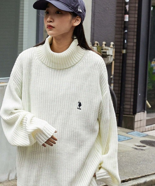 「U.S. POLO ASSN.」 タートルネックニット L アッシュグレー メンズ_画像3