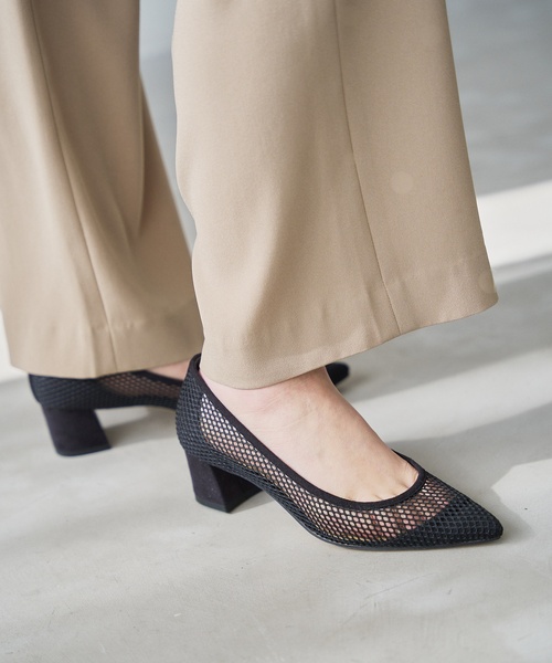【美品】ルタロン　4.5cmポインテッドネットパンプス　ブラック　23cm LE TALON（ル タロン） パンプス 「追加」4.5cmポインテッドネット