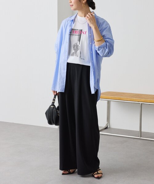 ワイドパンツ パンツ 「3サイス展開」ジャージータックワイドスラックス レディースの画像