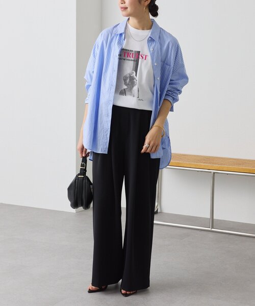 ワイドパンツ パンツ 「3サイス展開」ジャージータックワイドスラックス レディースの画像