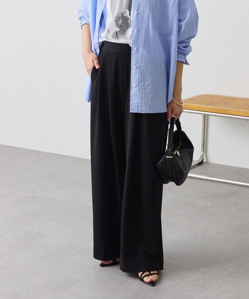 ワイドパンツ パンツ 「3サイス展開」ジャージータックワイドスラックス レディースの画像