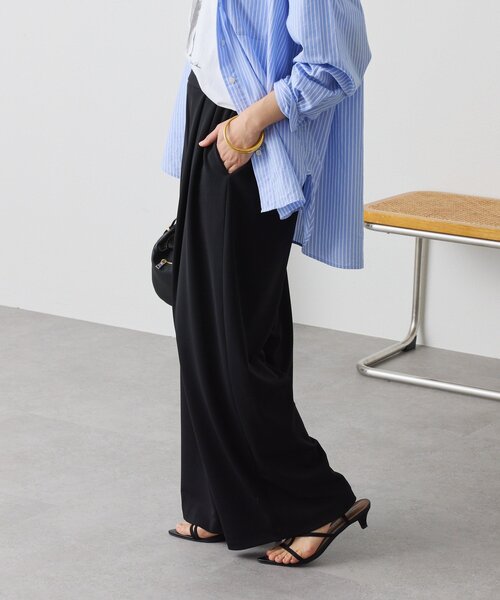 ワイドパンツ パンツ 「3サイス展開」ジャージータックワイドスラックス レディースの画像