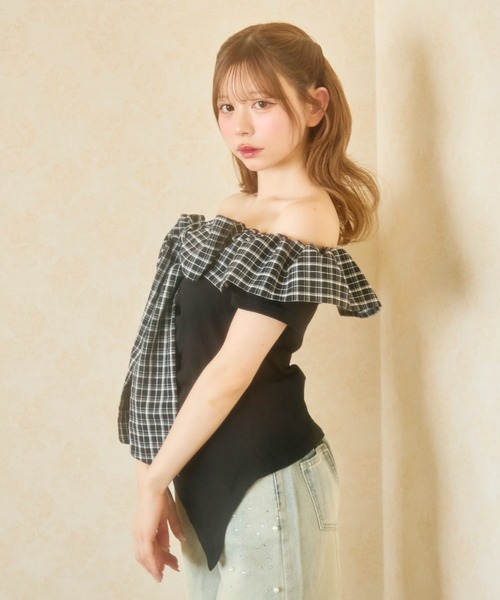 yori ヨリ ギンガムチェックビックカラーカットソー　半袖 プルオーバー yori ヨリ ギンガムチェックビックカラーカットソー 半袖 プルオーバー