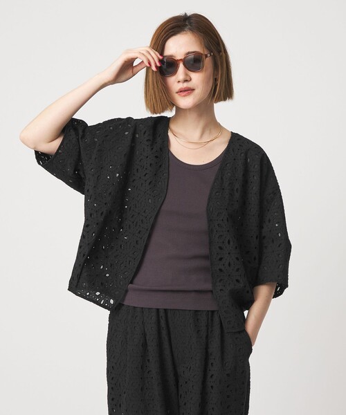 ジャケット ノーカラージャケット 「conte」エンブロイダリー  レース ジャケット レディースの画像