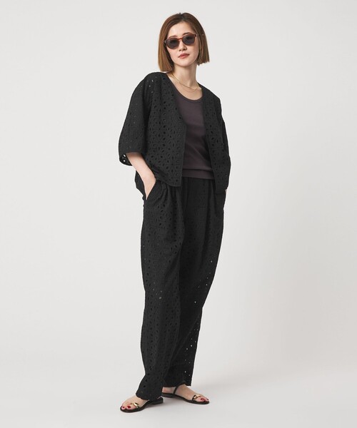 ジャケット ノーカラージャケット 「conte」エンブロイダリー  レース ジャケット レディースの画像