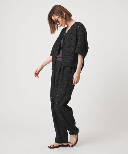 ジャケット ノーカラージャケット 「conte」エンブロイダリー  レース ジャケット レディースの画像