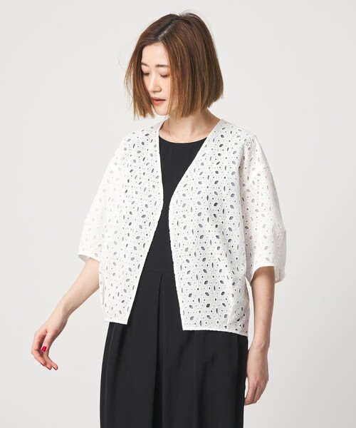 ジャケット ノーカラージャケット 「conte」エンブロイダリー  レース ジャケット レディースの画像