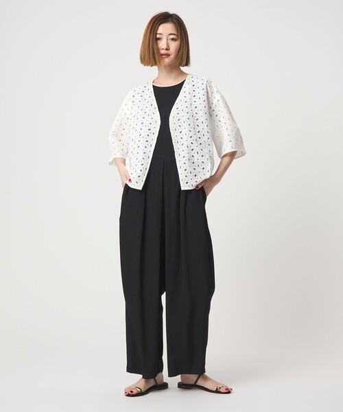 ジャケット ノーカラージャケット 「conte」エンブロイダリー  レース ジャケット レディースの画像