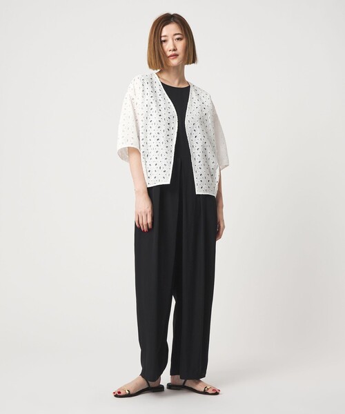 ジャケット ノーカラージャケット 「conte」エンブロイダリー  レース ジャケット レディースの画像