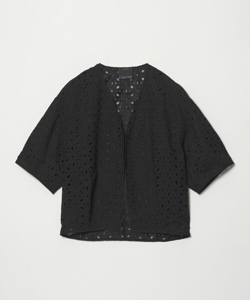 ジャケット ノーカラージャケット 「conte」エンブロイダリー  レース ジャケット レディースの画像