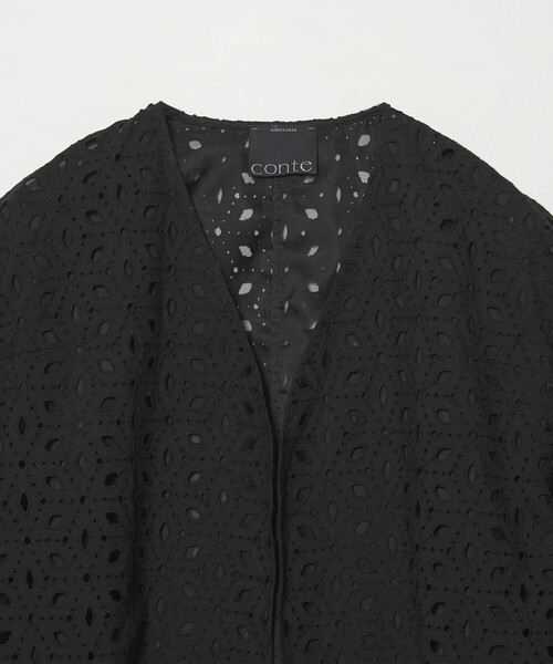 ジャケット ノーカラージャケット 「conte」エンブロイダリー  レース ジャケット レディースの画像