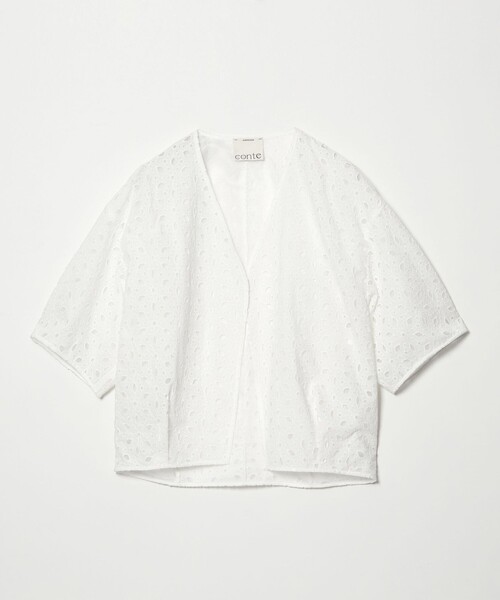 ジャケット ノーカラージャケット 「conte」エンブロイダリー  レース ジャケット レディースの画像