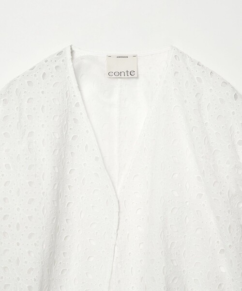 ジャケット ノーカラージャケット 「conte」エンブロイダリー  レース ジャケット レディースの画像