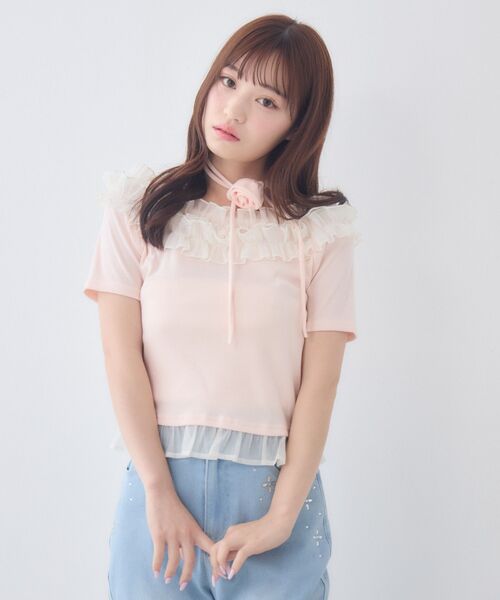 Emsexcite（エムズエキサイト） tシャツ 半袖 バラチョーカーつき