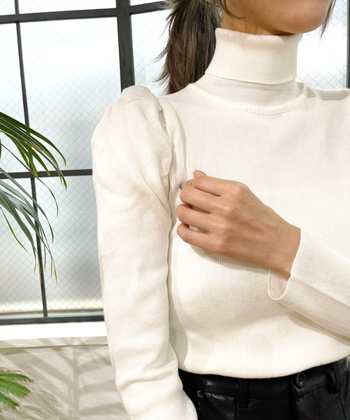 CLEA ニット セーター パフスリーブタートルネックニット レディース
