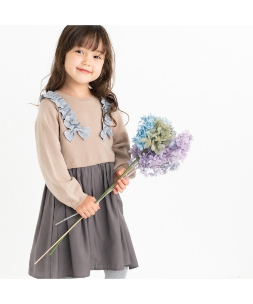 ami amie ワンピース 「85-130」リボン付き切替ワンピース