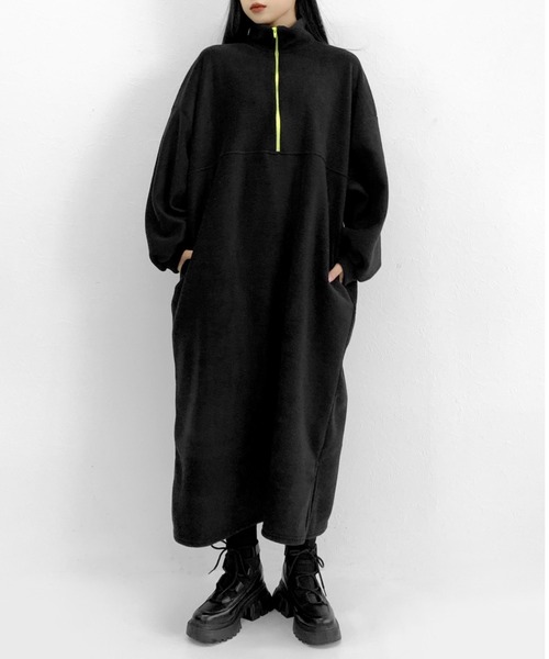ワンピース Point color half zip fleece onepiece / ポイントカラーハーフジップフリースワンピース