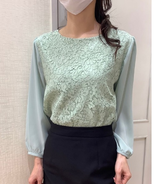 BRICK HOUSE by TOKYO SHIRT ブラウス シャツ 前身レース 七分袖