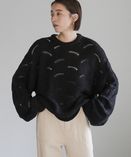 select MOCA ニット セーター リーフモチーフボリュームニット