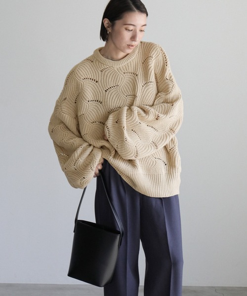 ニット セーター リーフモチーフボリュームニット レディース select MOCA ニット セーター リーフモチーフボリュームニット
