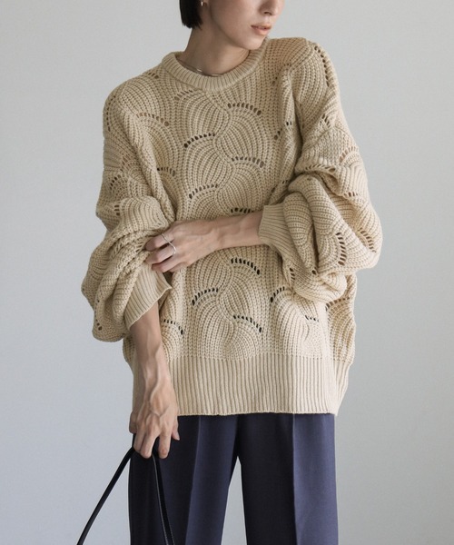 ニット セーター リーフモチーフボリュームニット レディース select MOCA ニット セーター リーフモチーフボリュームニット