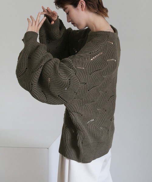 ニット セーター リーフモチーフボリュームニット レディース select MOCA ニット セーター リーフモチーフボリュームニット