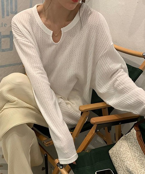 DEVICE tシャツ 薄手 オーバーサイズ フロントカット ヘンリー