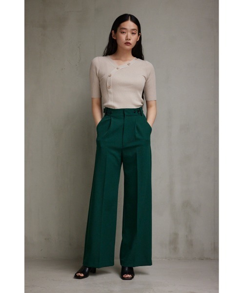 CABAN グリーン 五分袖ニット AZUL BY MOUSSY ニット セーター アシンメトリーボタン5分袖