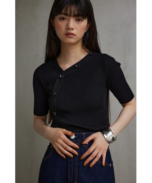 venit〇アシンメトリーセーター AZUL BY MOUSSY ニット セーター アシンメトリーボタン5分袖
