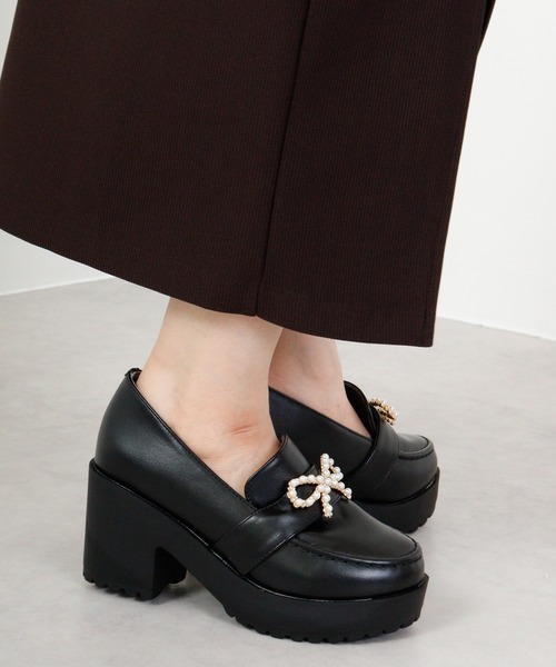 LOVEHUNTER（ラブハンター） ローファー 厚底パールリボンローファー
