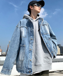 【美品】USED 00s デニム ショップコート ノーカラー ジャケット NVY NEOS（KOKUYO） デニムジャケット gジャン 「neos -addictive design