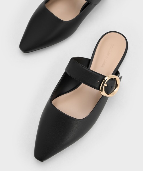 ブラック フラットミュール 36 CHARLES ＆ KEITH（チャールズ&キース） サンダル ミュール バックル